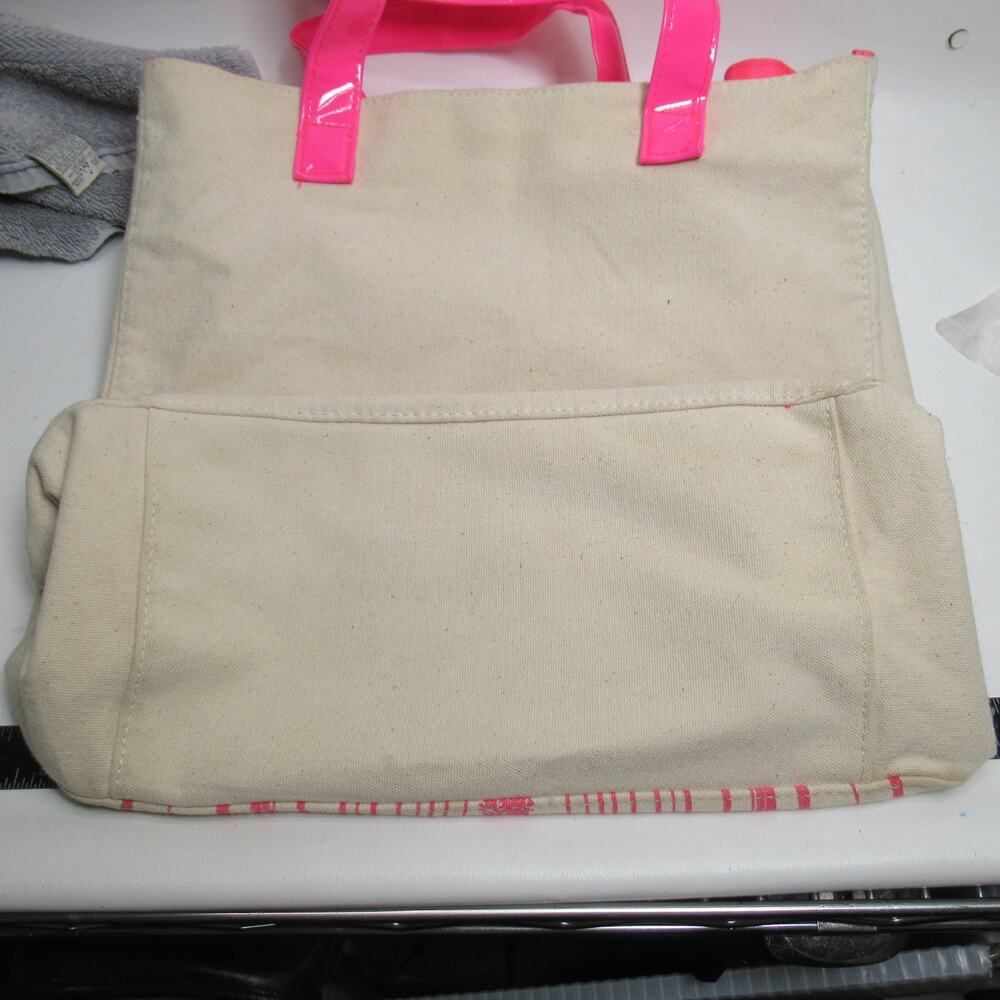 Juicy Couture Canvas Palm Trees Beach Tote Handbag L Ivory Hot Pink Lined Bag - Picture 16 of 16